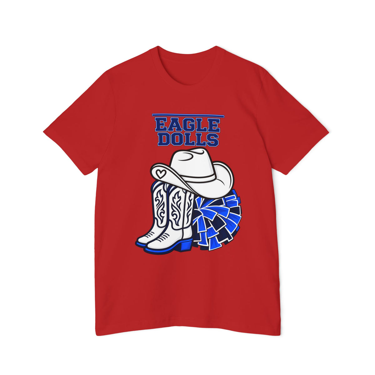 Eagle Dolls Cheer Tee — Cowboy Boots & Pom Design with #EFND Backprint