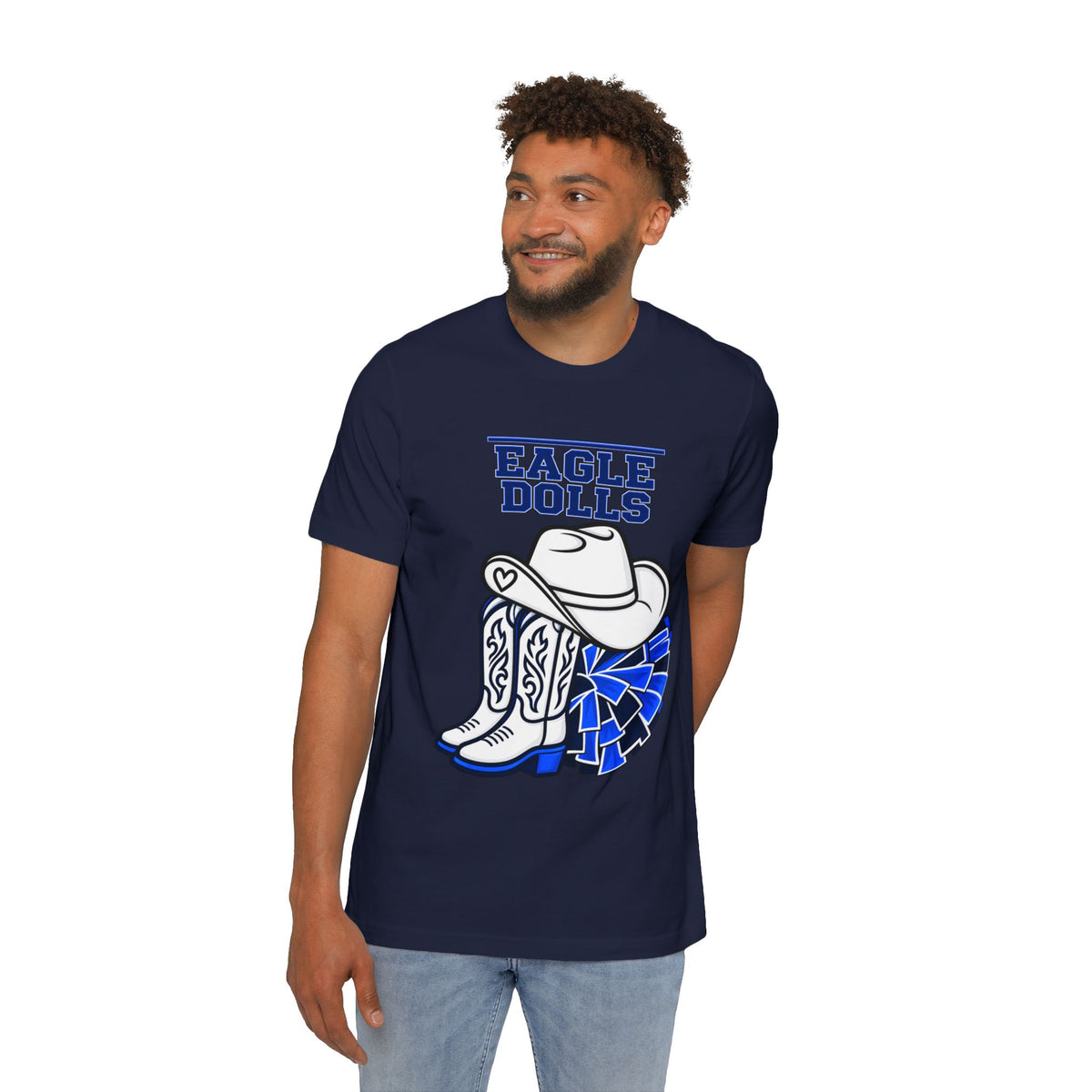 Eagle Dolls Cheer Tee — Cowboy Boots & Pom Design with #EFND Backprint