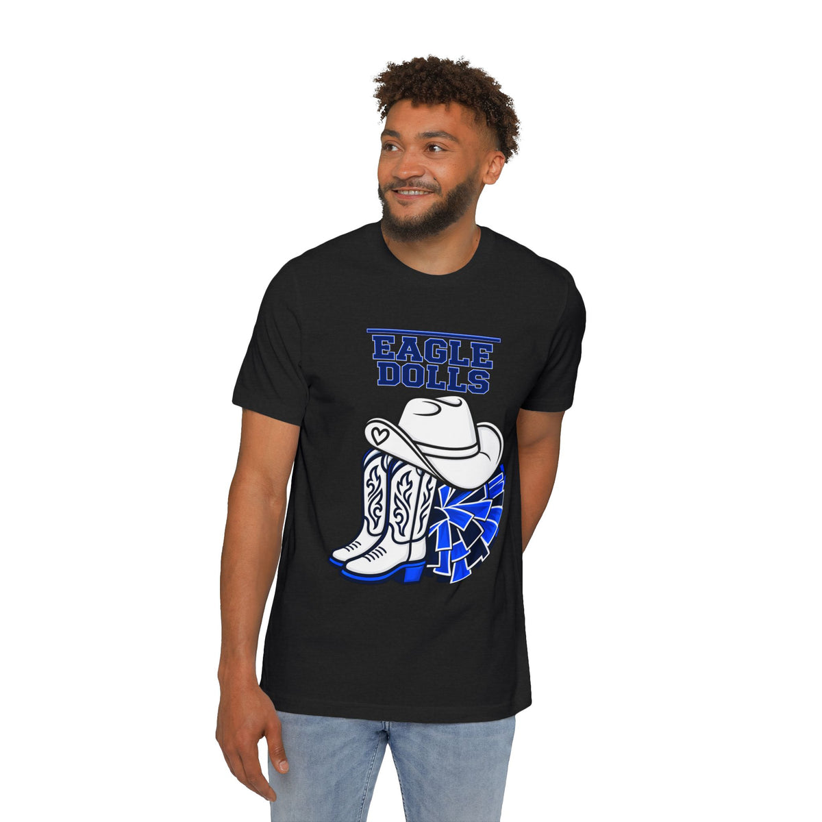 Eagle Dolls Cheer Tee — Cowboy Boots & Pom Design with #EFND Backprint