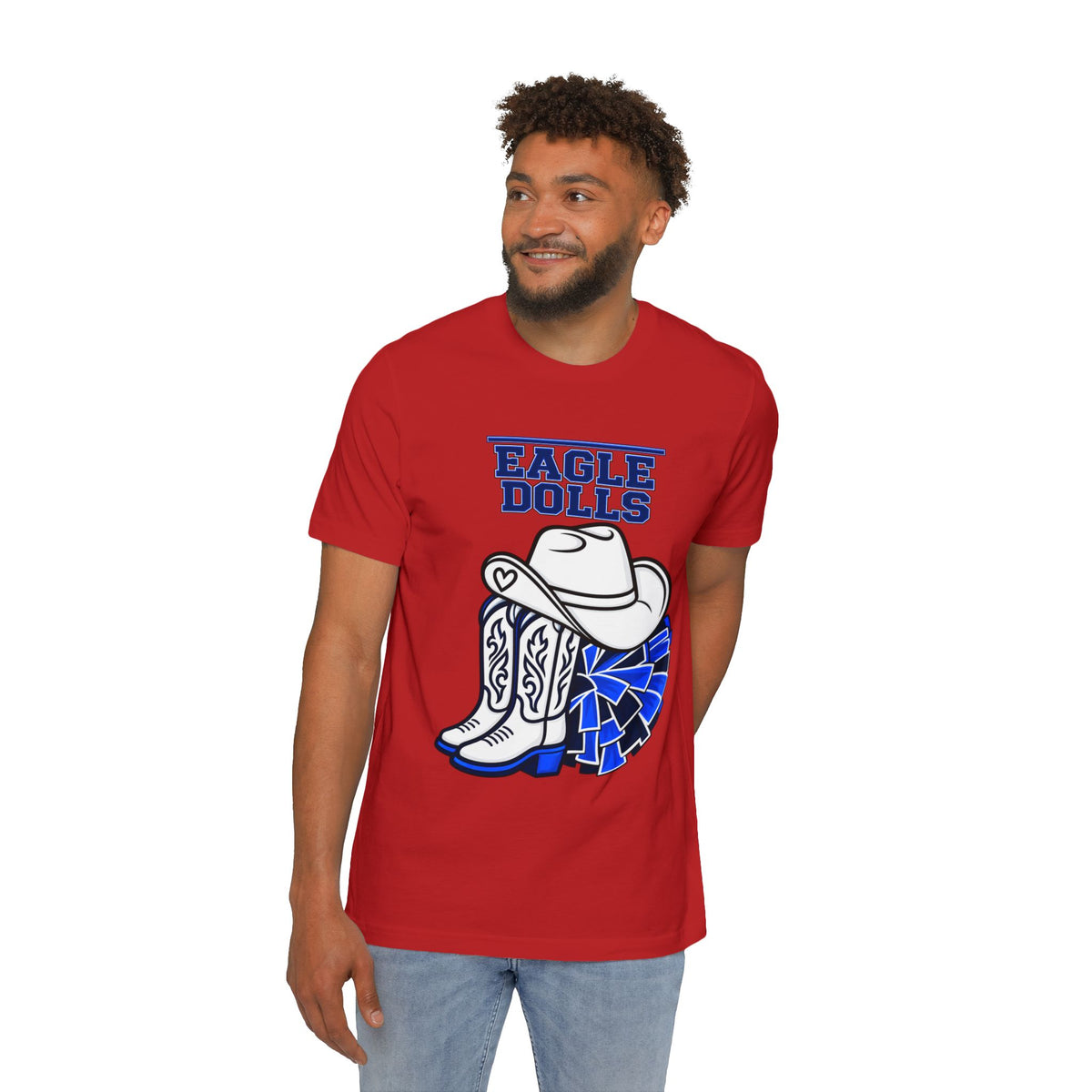 Eagle Dolls Cheer Tee — Cowboy Boots & Pom Design with #EFND Backprint
