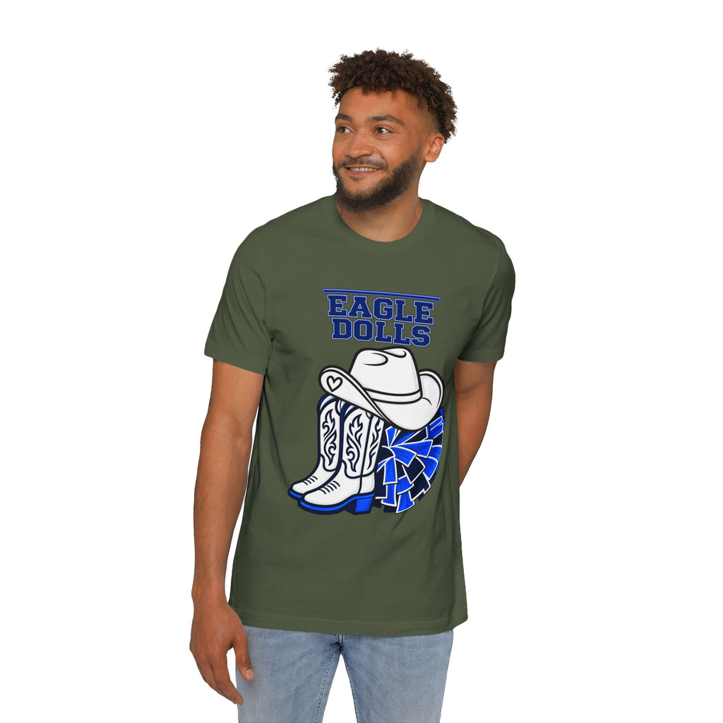 Eagle Dolls Cheer Tee — Cowboy Boots & Pom Design with #EFND Backprint
