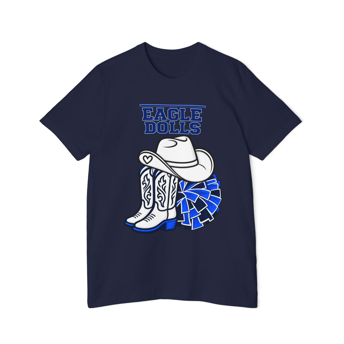 Eagle Dolls Cheer Tee — Cowboy Boots & Pom Design with #EFND Backprint