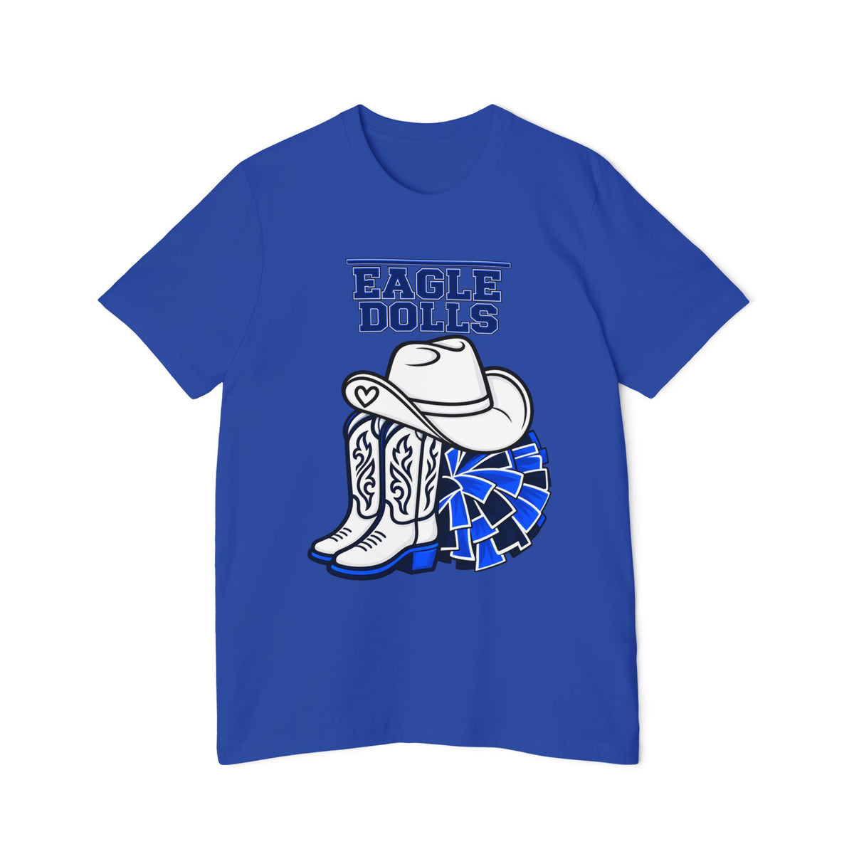 Eagle Dolls Cheer Tee — Cowboy Boots & Pom Design with #EFND Backprint