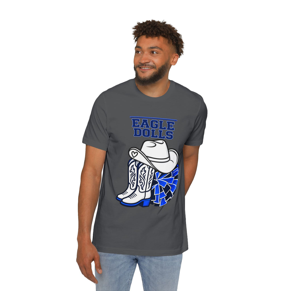 Eagle Dolls Cheer Tee — Cowboy Boots & Pom Design with #EFND Backprint