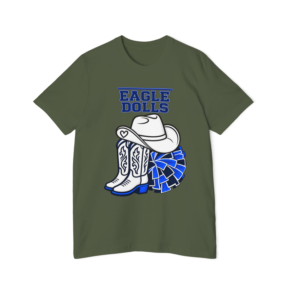 Eagle Dolls Cheer Tee — Cowboy Boots & Pom Design with #EFND Backprint